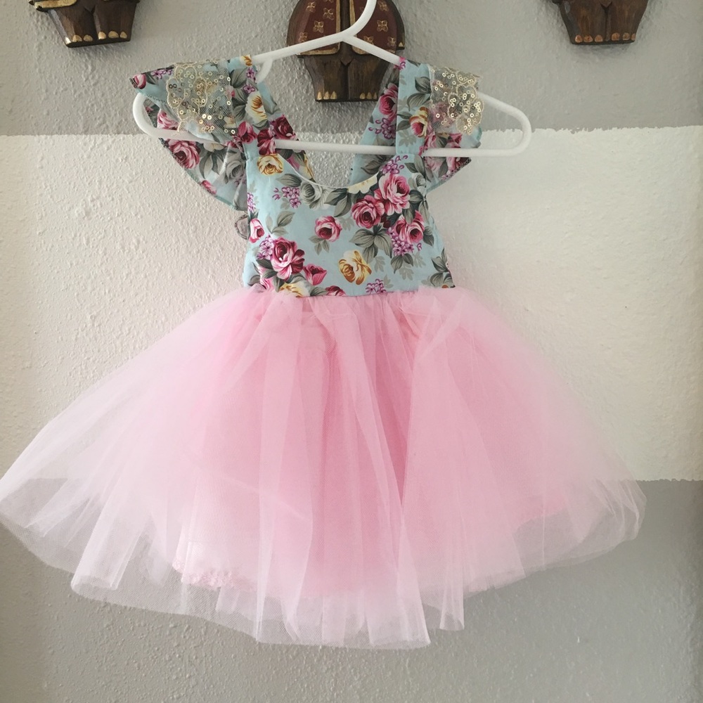 Floral Print w/Tulle Crossback Dress | 3-6 Months